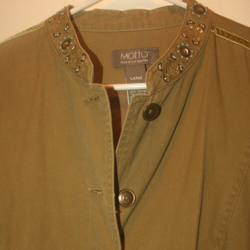 Green "Motto" Jacket  Size Large